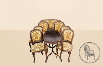 Антикварный набор для столовой (стол, скамья, 6 стульев) код. VS0788