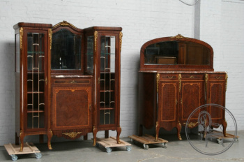 Антикварные буфет и комод в стиле ампир из красного дерева с маркетри код. BE6498