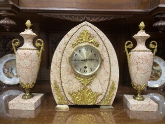 Старинный гарнитур: каминные часы с вазами (2 шт.) из мрамора код. FUN2