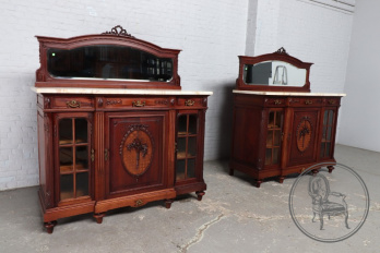 Антикварные парные комоды (2 шт.) с зеркалом и мраморной поверхностью код. BE107394