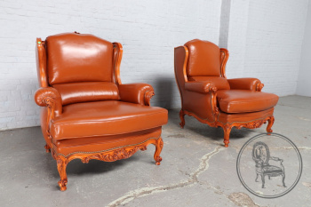 Старинные кресла (2 шт.) из ореха с кожаной обивкой код. BE107612