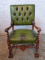Старинное кресло с витыми ножками и обивкой зеленой кожей код. BE107045 фото 7
