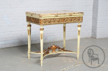 Антикварный французский стол в стиле ампир с золочением и столешницей из мрамора код. BE3259415