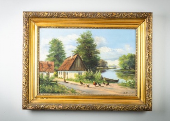 Антикварная картина с деревенским пейзажем код.&nbsp;RM4165066