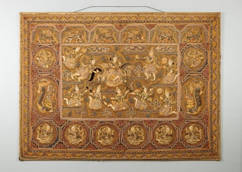 Антикварное панно в ориентальном стиле с вышивкой с использованием стекла и металла код. RM4165091