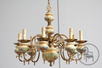 Старинная фарфоровая расписная люстра с бронзовыми рожками код. BE4097748