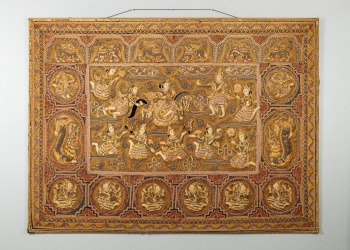 Антикварное панно в ориентальном стиле с вышивкой с использованием стекла и металла код.&nbsp;RM4165091