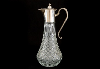Старинный кувшин (декантер) с серебрением и узором стекла в в виде ромбов код. RM4101432