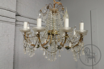 Старинная люстра на 10 рожков из бронзы и хрусталя код. BE107273