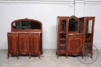 Антикварный буфет и витрина из красного дерева с бронзовыми накладками и инкрустацией в стиле маркетри код. BE107701