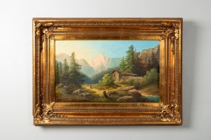 картинка Антикварная картина Горный пейзаж салоне старинных вещей "Шебби" являющийся официальным дистрибьютором в России и Беларуси