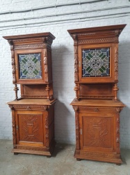 Антикварные буфеты в мехельском стиле с витражами (2 шт.) код. BE2052