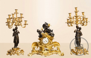 картинка Антикварные каминные часы с канделябрами (2 шт.) салоне старинных вещей "Шебби" являющийся официальным дистрибьютором в России и Беларуси