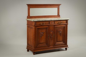 картинка Антикварный комод из дуба с зеркалом и столешницей из мрамора салоне старинных вещей "Шебби" являющийся официальным дистрибьютором в России и Беларуси