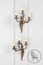 Антикварные настенные светильники (2 шт.) из бронзы в стиле модерн на три рожка код. BE6308