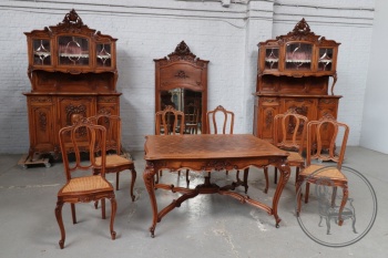 Антикварный набор для столовой с резными лентами и коронами код. BE107315