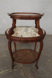 Антикварная ореховая этажерка с ротангом и мраморной полкой код. BE49829