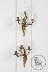 Антикварные настенные светильники (2 шт.) из бронзы в стиле модерн на три рожка код. BE6308