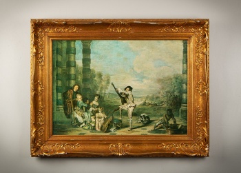 Старинная картина, изображающая людей, собравшихся на лоне природы код.&nbsp;RM4165115