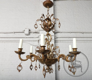 Старинная люстра из бронзы и хрусталя в стиле рококо код. BE107069