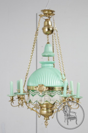 Антикварная люстра из бронзы и цветного стекла код. BE107509