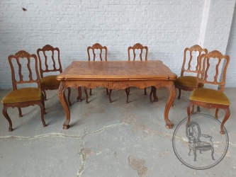 Антикварный комплект для столовой, стол и 6 стульев в Льежском стиле код. BE4164434