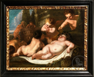 картинка Антикварная картина "Дитя Вакх и путти" салоне старинных вещей "Шебби" являющийся официальным дистрибьютором в России и Беларуси