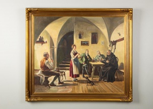 картинка Старинная картина с бытовой сценой салоне старинных вещей "Шебби" являющийся официальным дистрибьютором в России и Беларуси