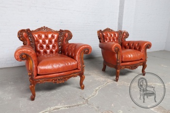 Старинные кожаные кресла из ореха (2 шт.) в стиле рококо код. BE4130895