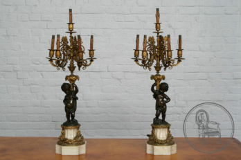 Антикварные настольные лампы (2 шт.) из бронзы и мрамора код. BE6728