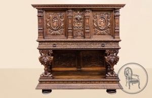 картинка Антикварный поставец с выразительной объемной резьбой салоне старинных вещей "Шебби" являющийся официальным дистрибьютором в России и Беларуси